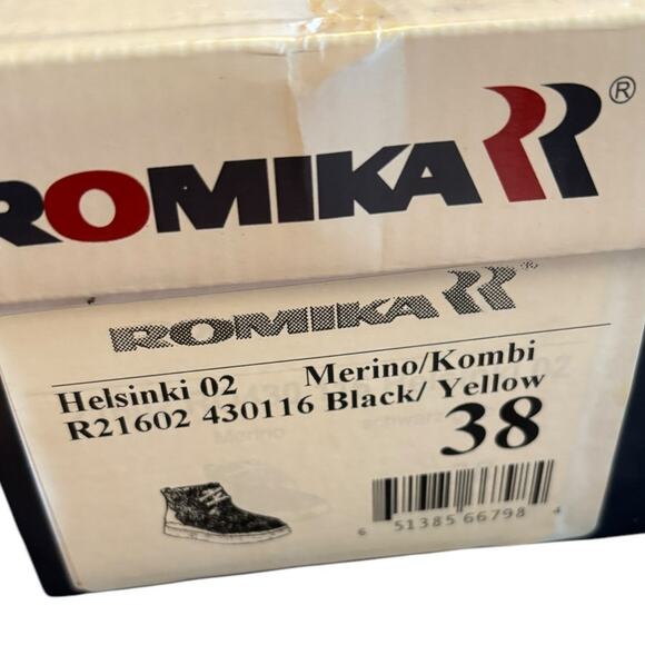 NIB Romika Helsinki 02 Boots Women's Size 38 US 7.5 M Plaid Black Yellow Fuzzy - Picture 8 of 8